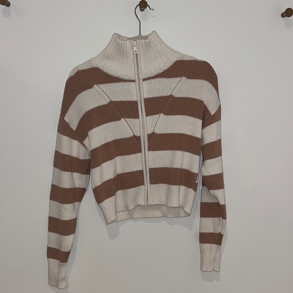 Aerie Cable Car Quarter Zip Sweater in the color Toasty